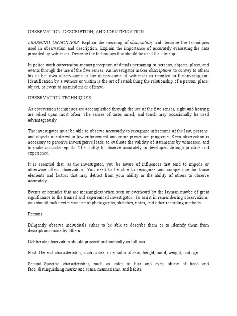 LEARNING OBJECTIVES Explain The Meaning of Observation, and Describe