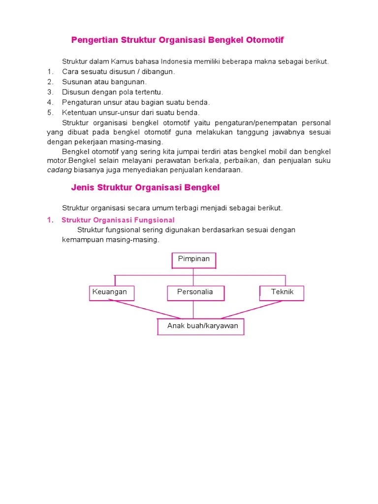 Pengertian Struktur Organisasi Bengkel Otomotif | PDF