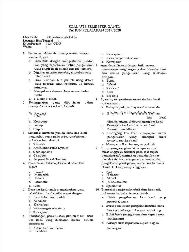 Soal Otkkeuangan Kelas 12 Semester Ganjil | PDF