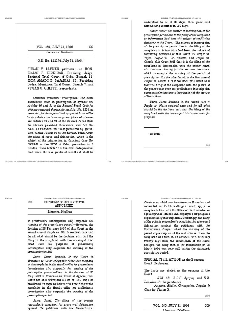 Llenes vs. Dicdican en Banc PDF Statute Of Limitations Defamation