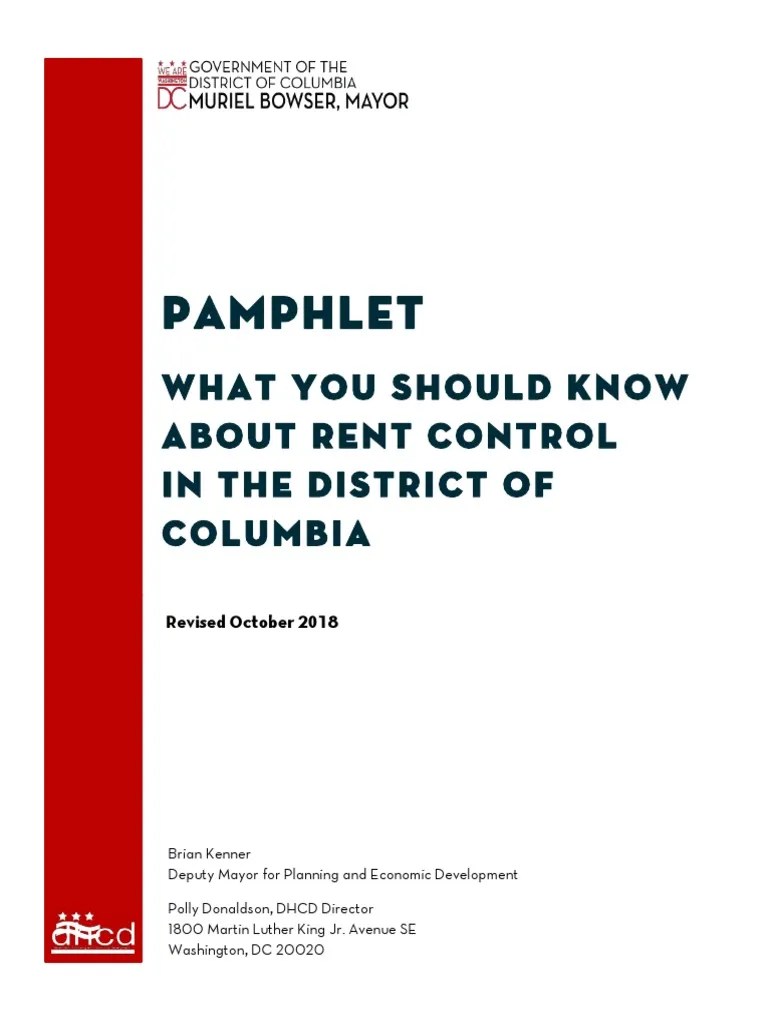 Rent Control in DC Pamphlet October 2018 PDF United States Consumer