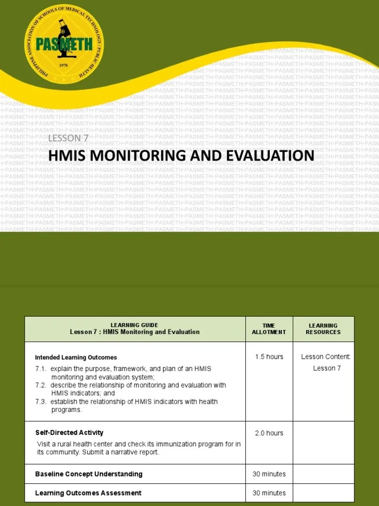 Hmis Monitoring and Evaluation Lesson 7 PDF Monitoring And Evaluation Health System