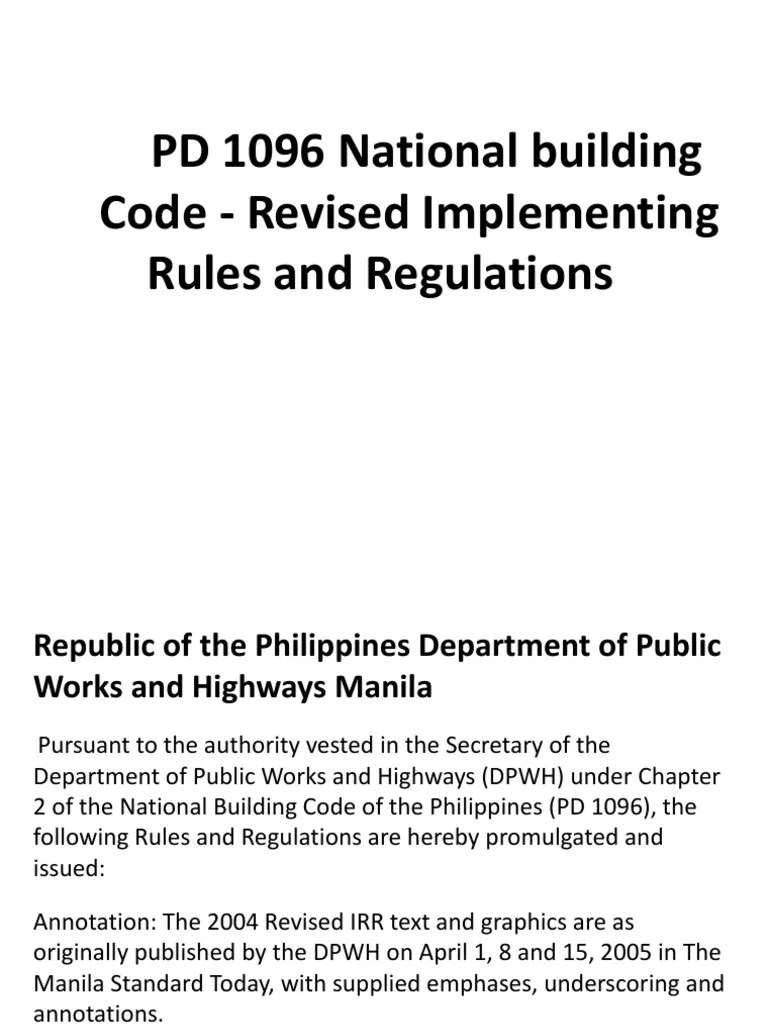 Review PD 1096 National Building Code PDF Building Code Building