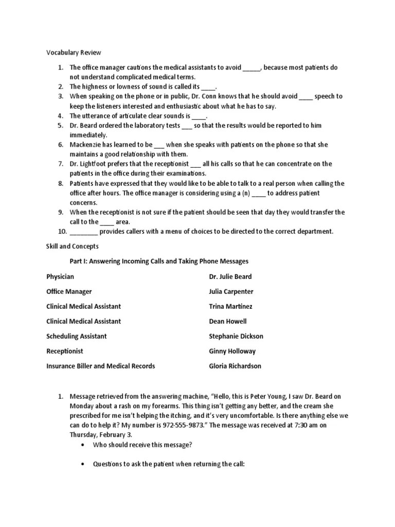 Ch.8 Telephone Techniques Workbook Download Free PDF Medical