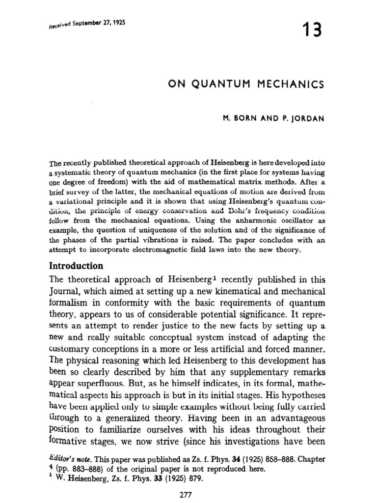 On Quantum Mechanics 1925 Born PDF