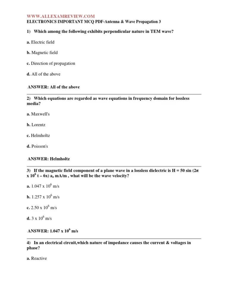 ELECTRONICS IMPORTANT MCQ PDFAntenna & Wave Propagation PDF PDF