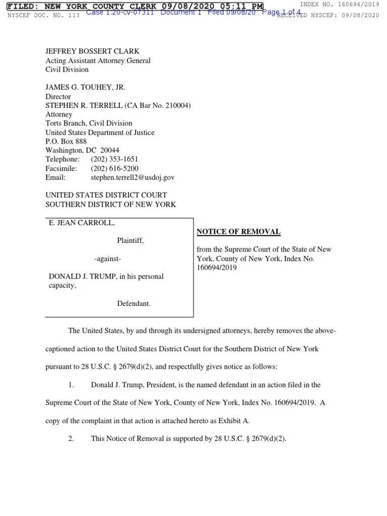 Notice Of Removal Federal Tort Claims Act Tort