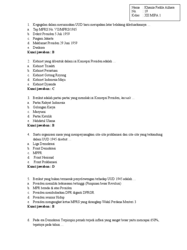 Soal Sejarah Demokrasi Terpimpin | PDF
