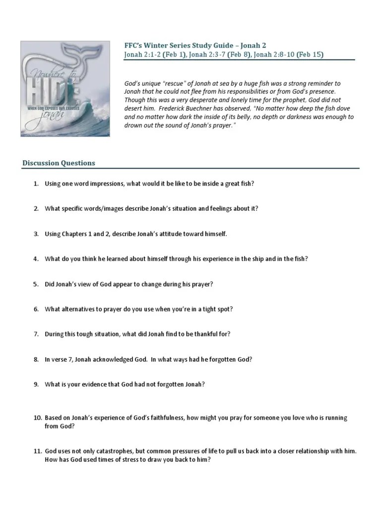 Jonah Chapter 2 Study Guide Jonah Prayer