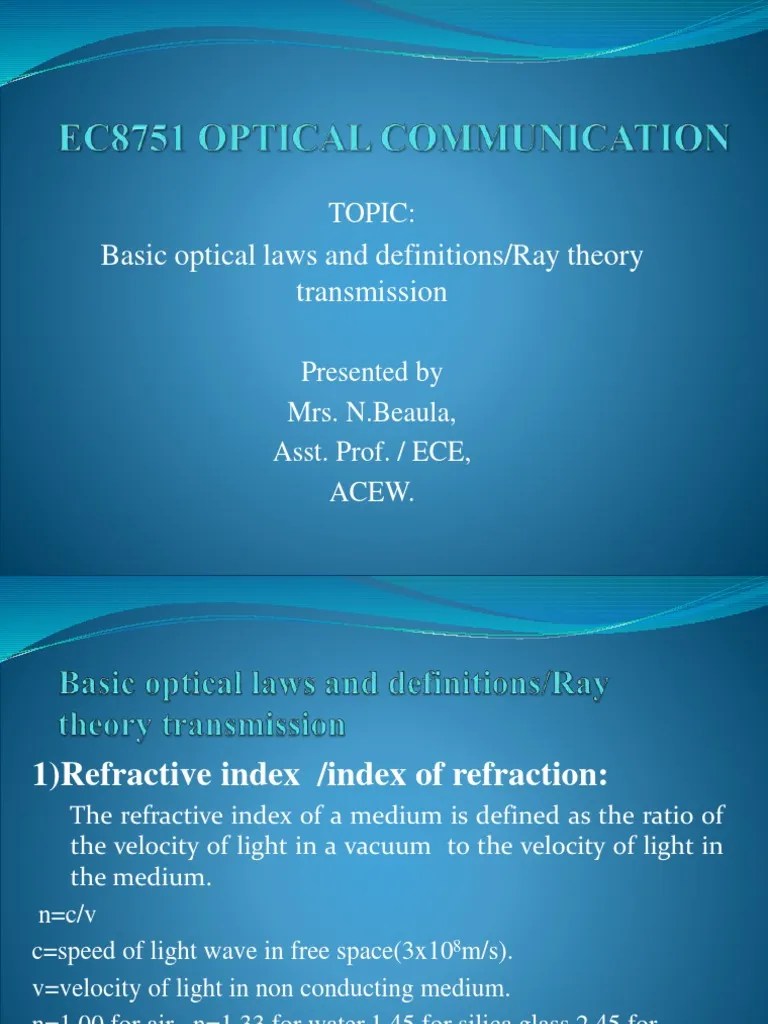 Ray Thory Transmission or Basic Optical Laws and Definitions PDF PDF
