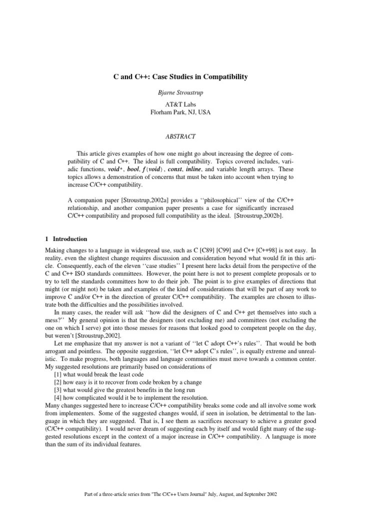 C and C++ Case Studies in Compatibility Bjarne Stroustrup PDF C++