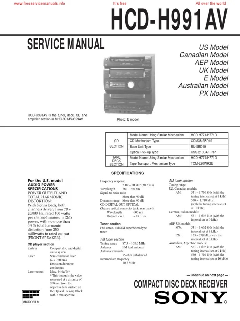 Service Manual: HCD-H991AV | PDF | Hertz | Frequency Modulation