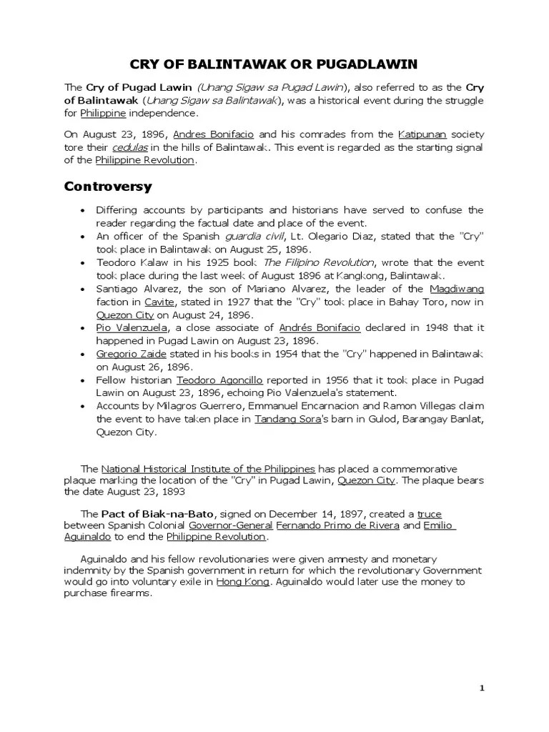 Cry Of Balintawak Or Pugadlawin