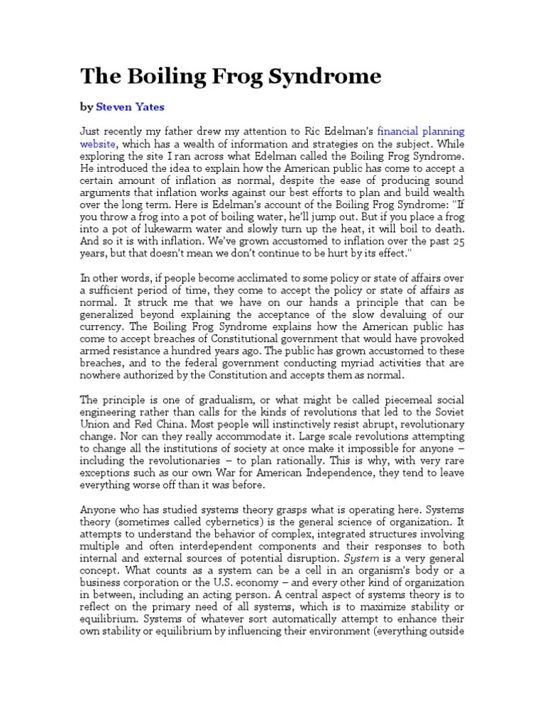 The Boiling Frog Syndrome System Systems Theory