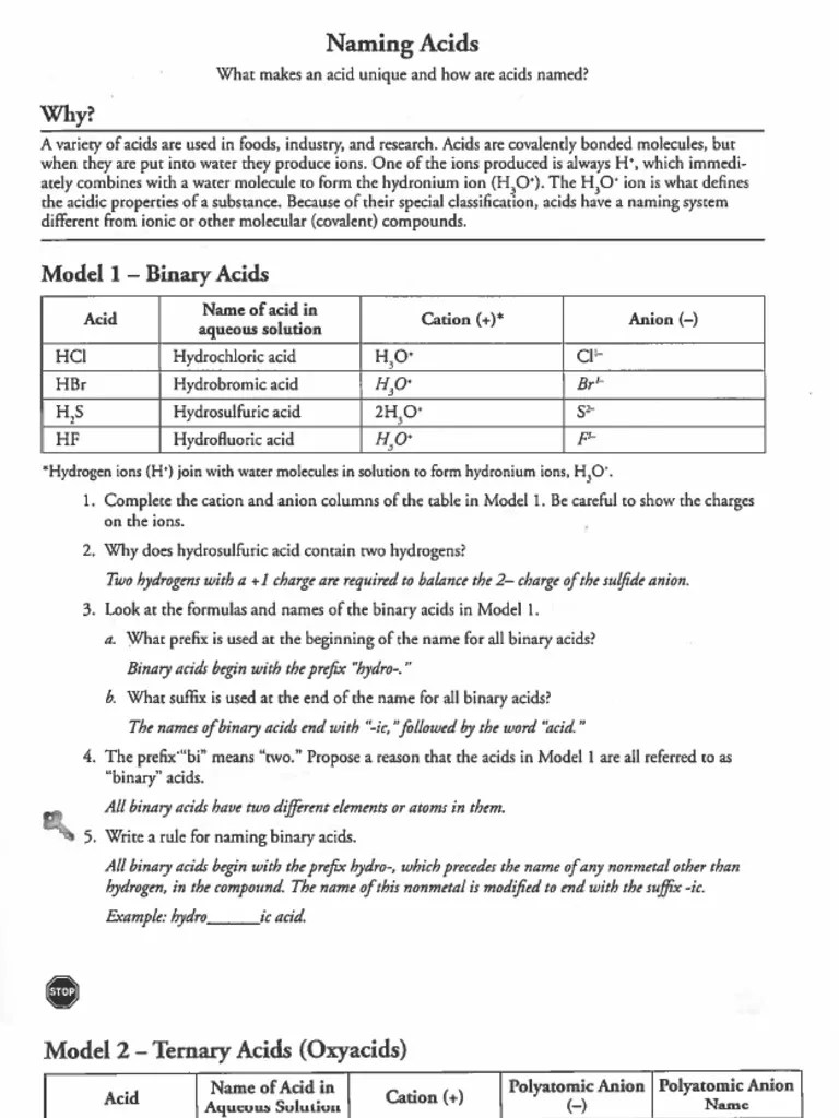 Naming Acids POGIL-KEY | PDF
