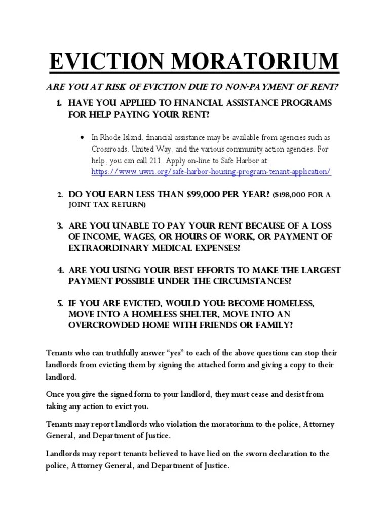 CDC Eviction Moratorium Flyer and Declaration (English) PDF