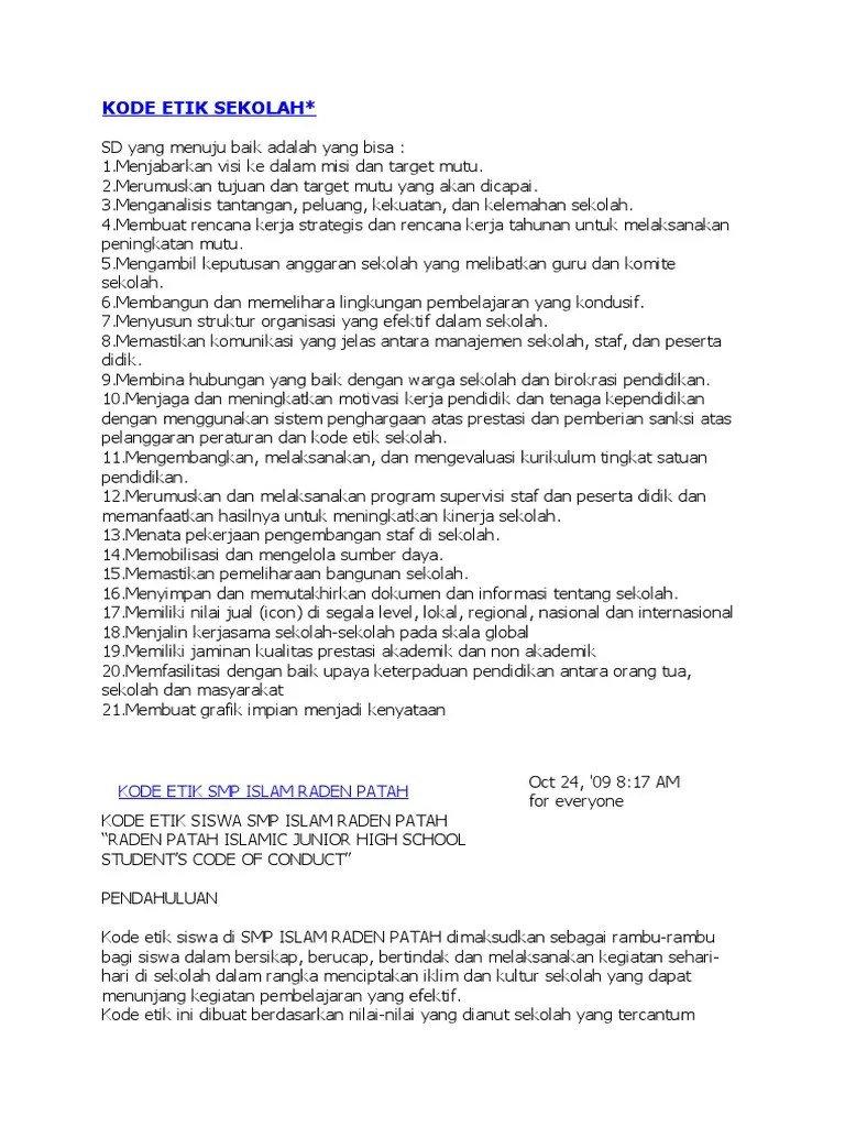 KODE ETIK SEKOLAH