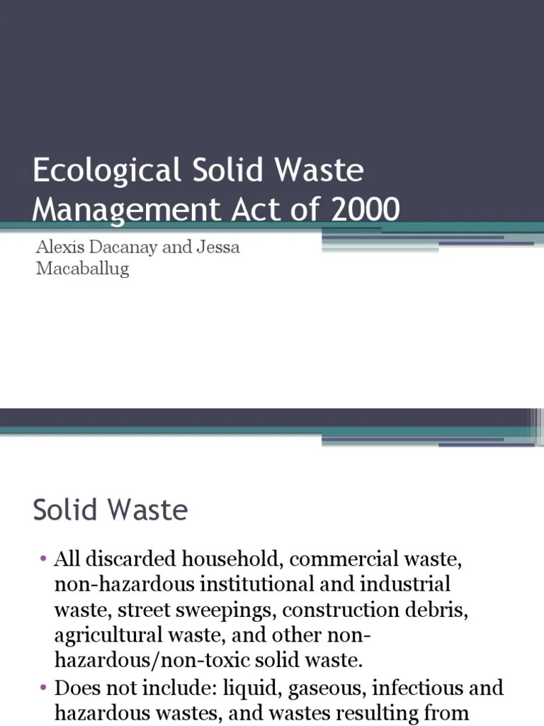 EcologicalSolidWasteManagementActof2000 PDF Waste Management