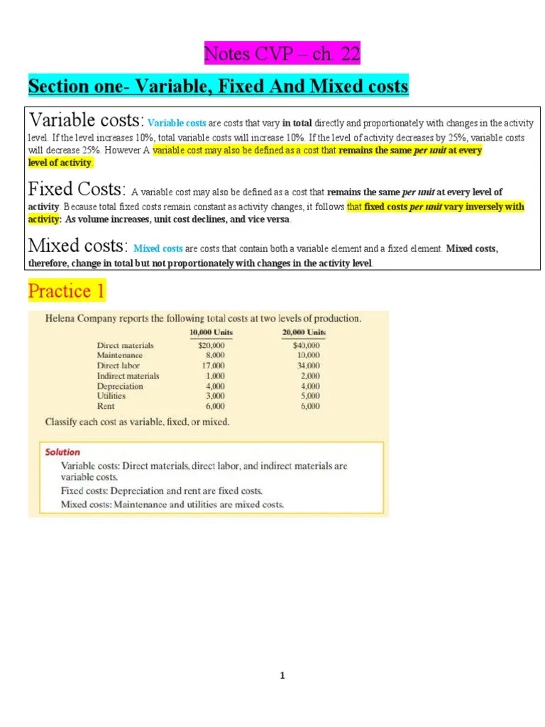 Section OneVariable, Fixed and Mixed Costs PDF