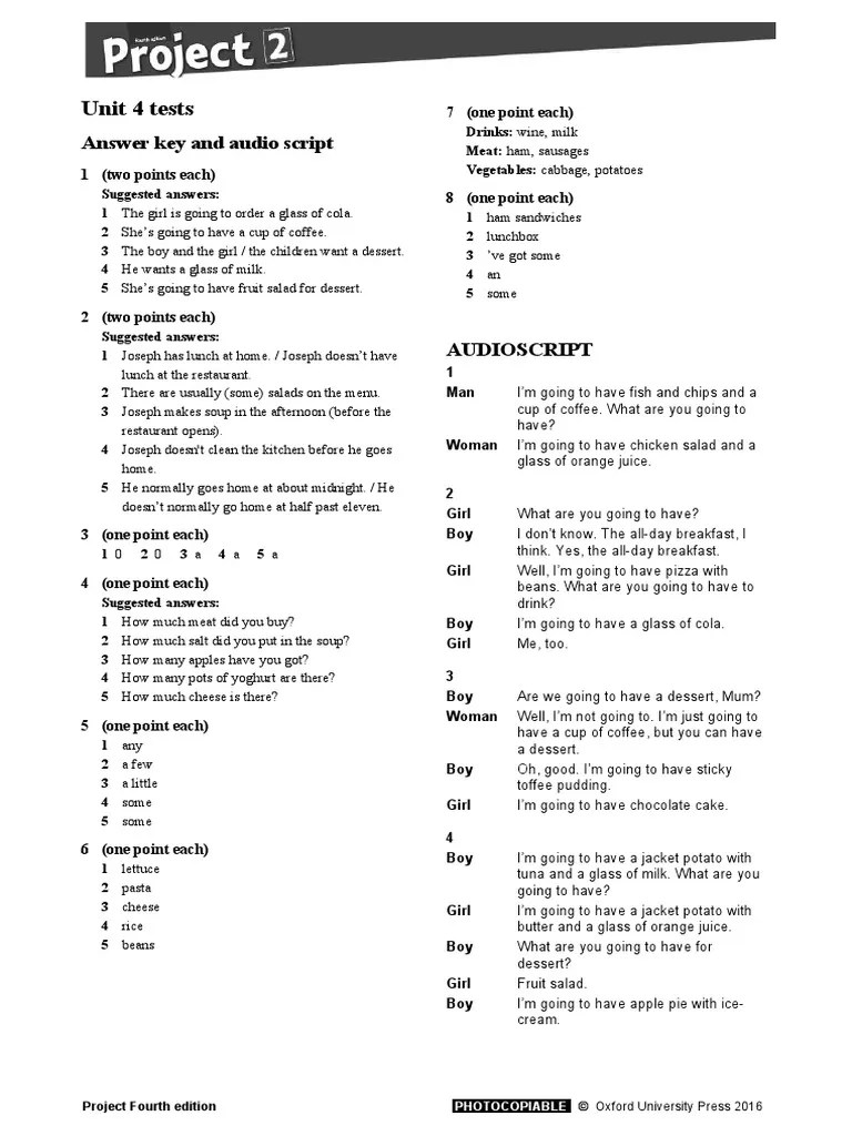 Unit 4 Answer Key and Audio Script | PDF | Lunch | European Cuisine