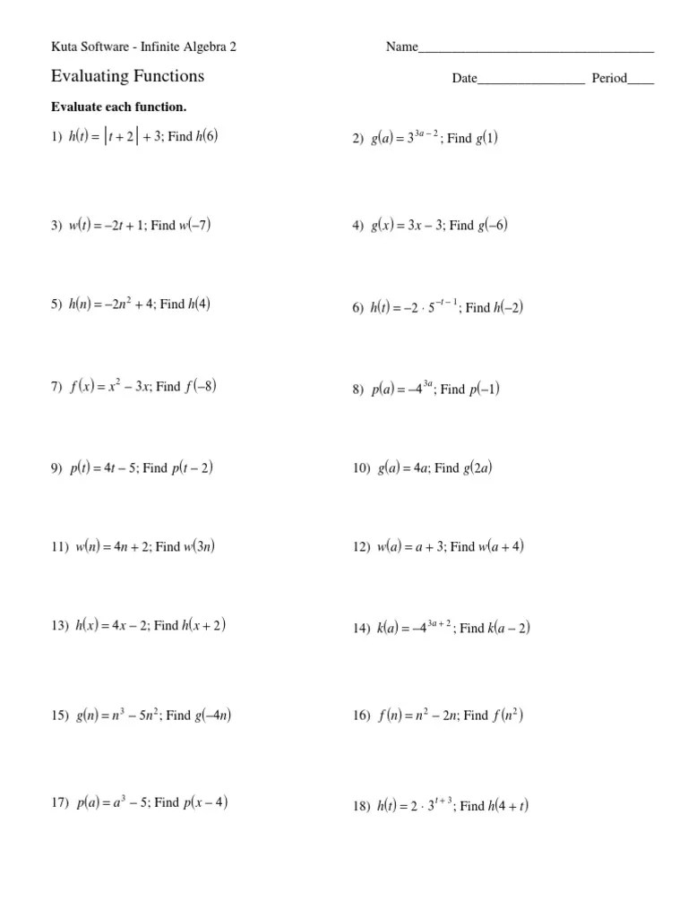 Evaluating Functions Worksheet Algebra 21 Englishworksheet.my.id