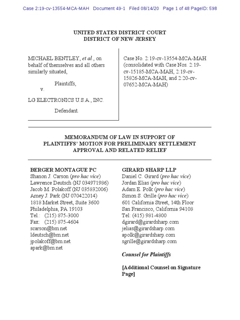 United States District Court District Of New Jersey Counsel for