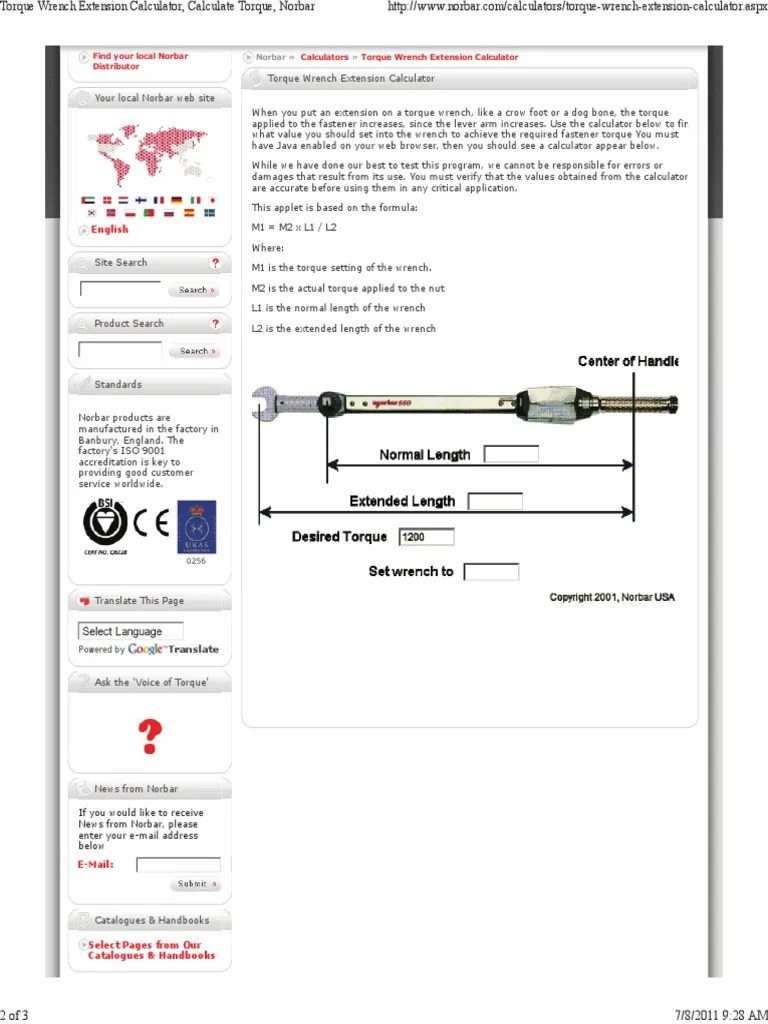 Torque Wrench Extension Calculator PDF Teaching Mathematics