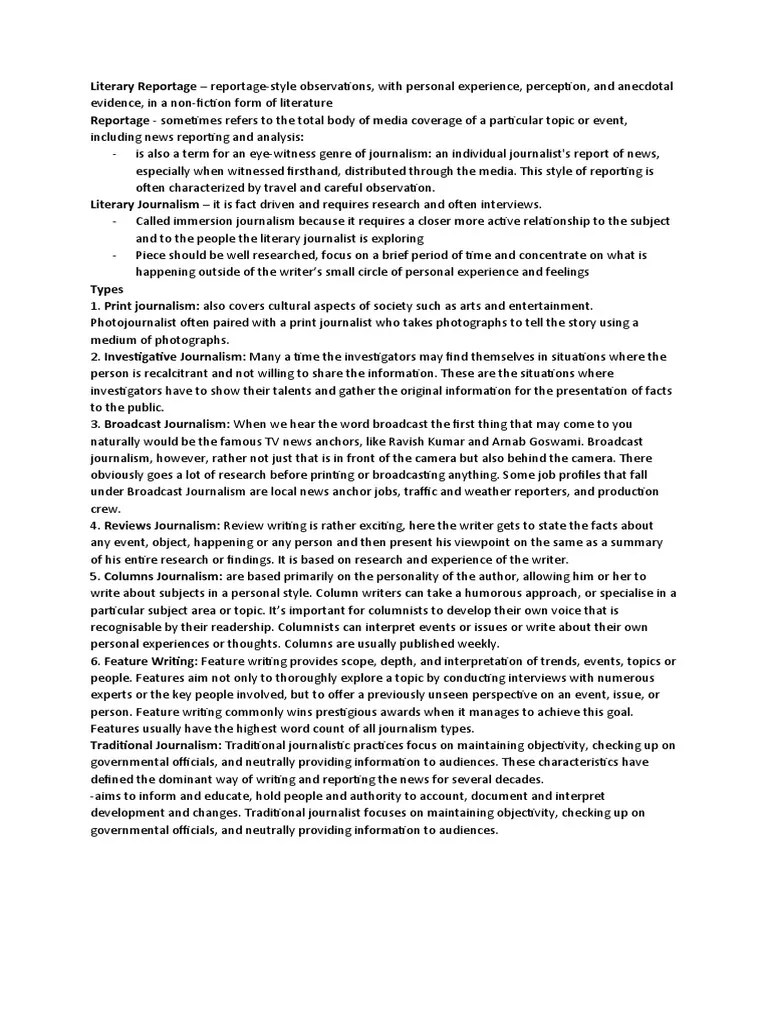 Literary Reportage PDF Journalism News