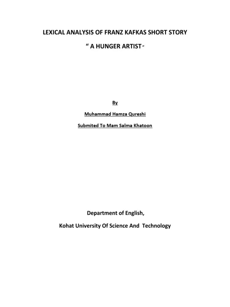 Lexical Analysis of Franz Kafkas Short Story " A Hunger Artist PDF