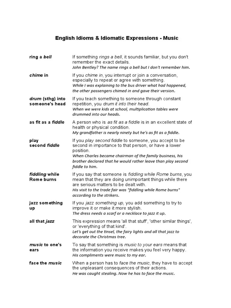 English Idioms & Idiomatic Expressions Music Ring A Bell PDF