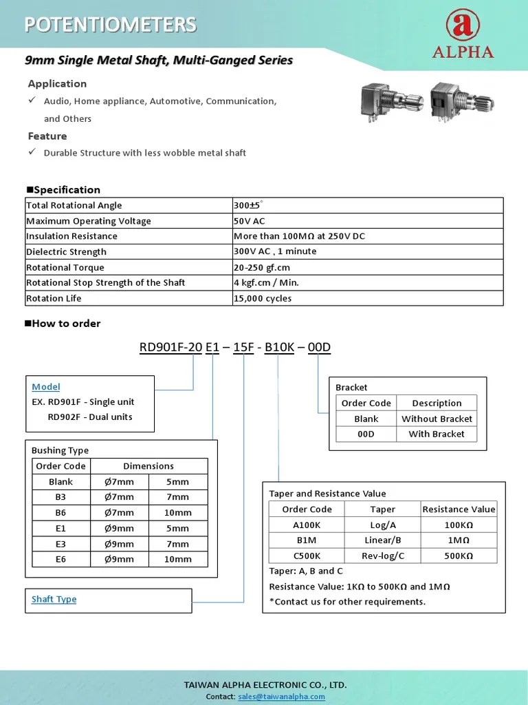 Alpha 9mm Potentiometers PDF Electrical Engineering