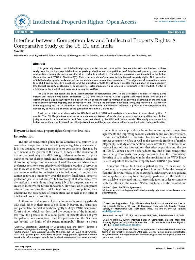 Interface Between Competition Law and Intellectual Property Rights A