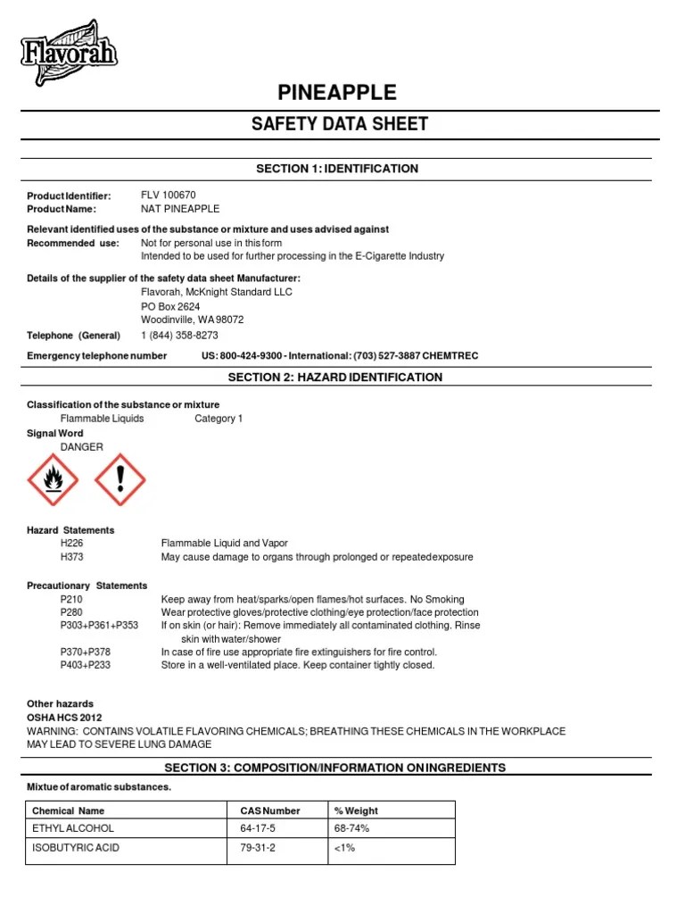 Safety Data Sheet for Pineapple Flavoring Substance Provides Insights