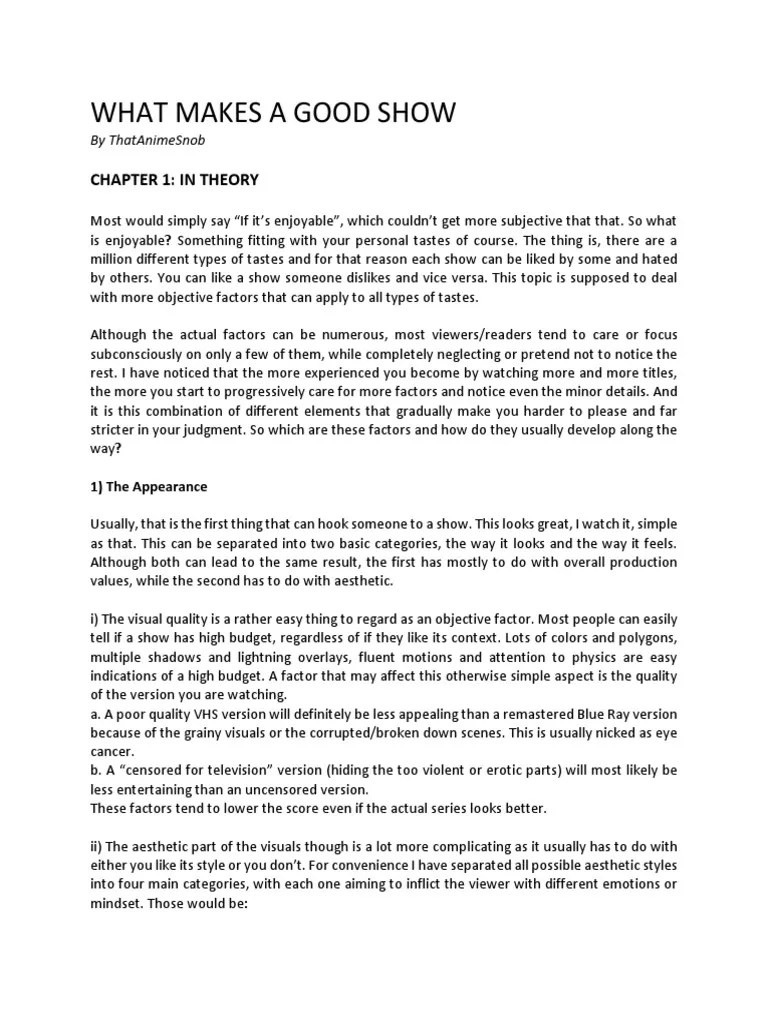 What Makes A Good Show PDF Reason