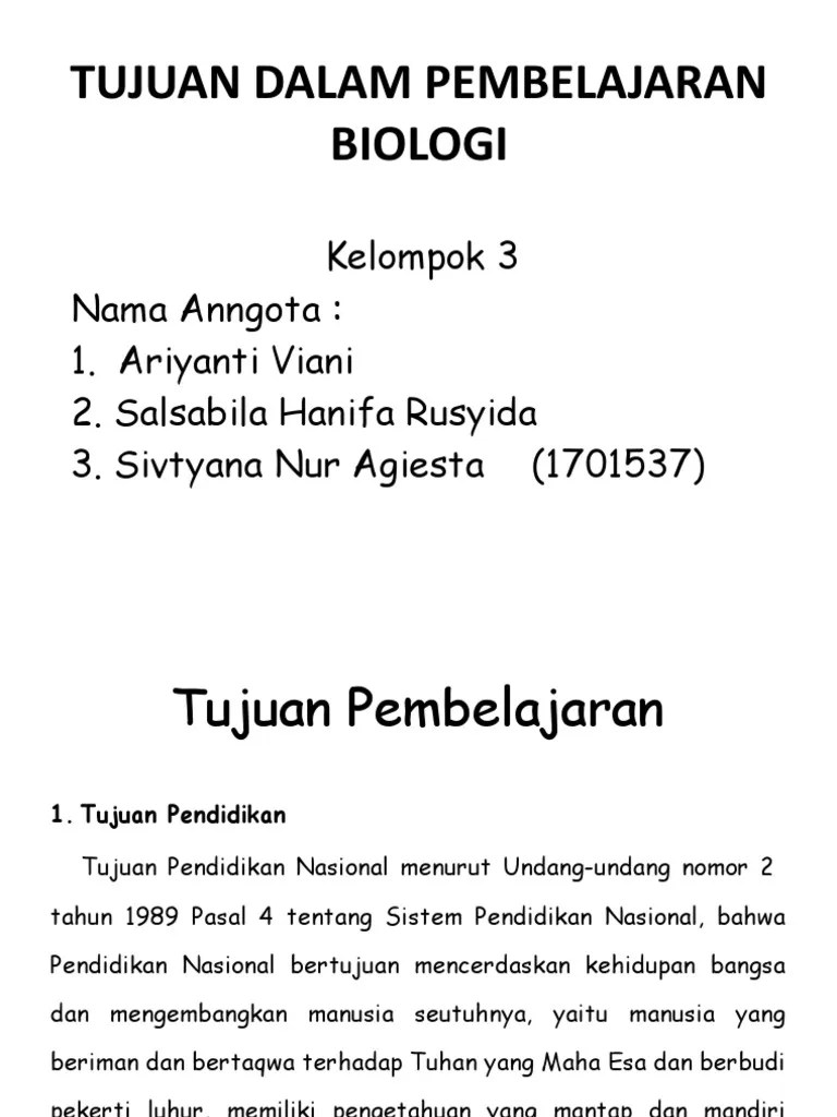 Tujuan Dalam Pembelajaran Biologi | PDF