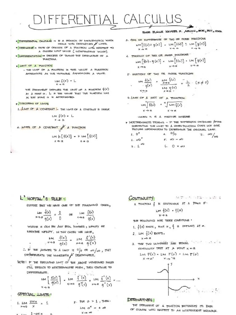 Differential Calculus Notes PDF
