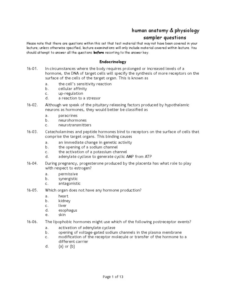 chapter 16 test bank answers Hormone Endocrine System