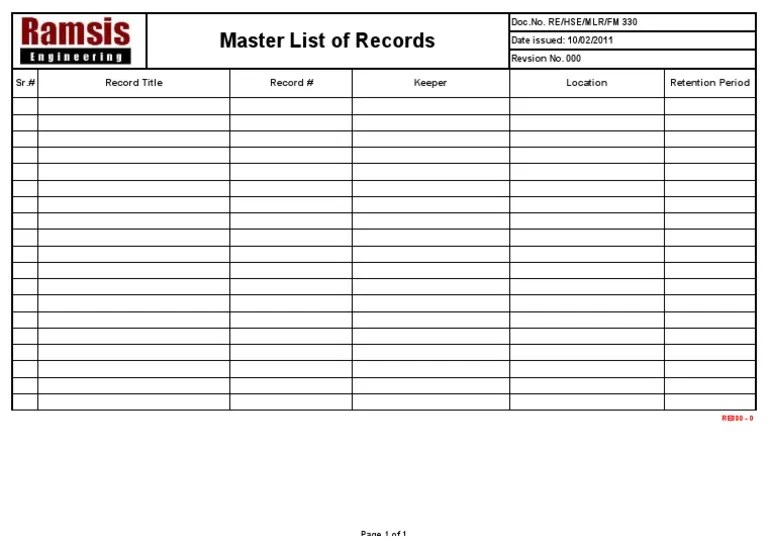330Master List of Records Rev 000 PDF