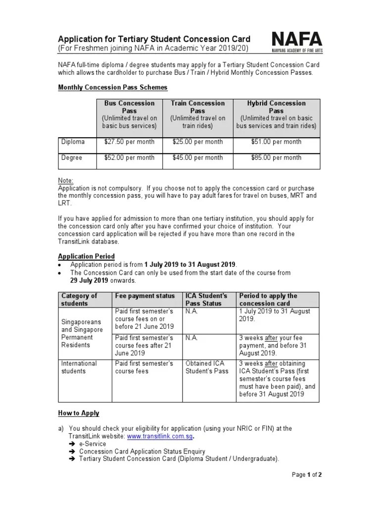 Application For Tertiary Student Concession Card PDF Business Transport