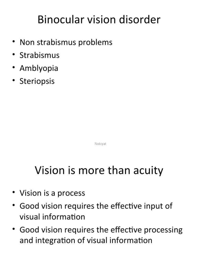 Binocular Vision Disorder Non Strabismus Problems Strabismus Amblyopia Steriopsis PDF