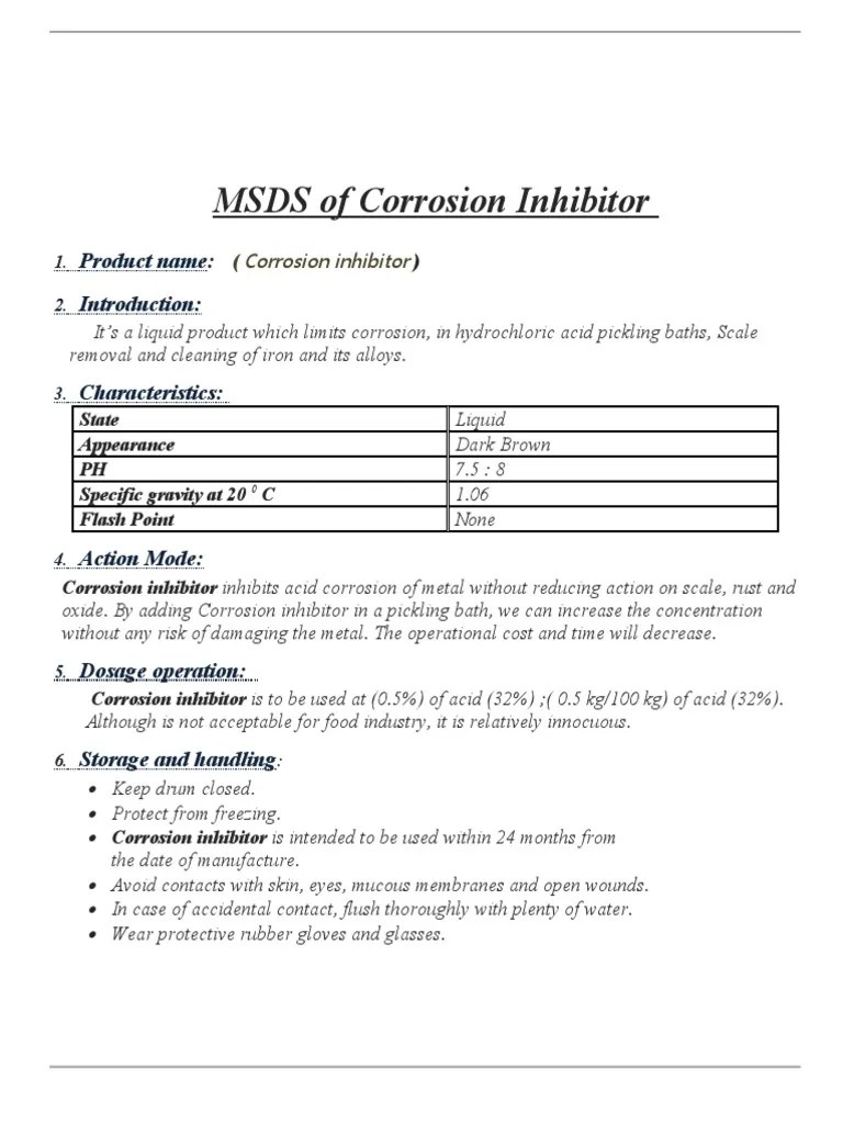 MSDS of Corrosion Inhibitor PDF
