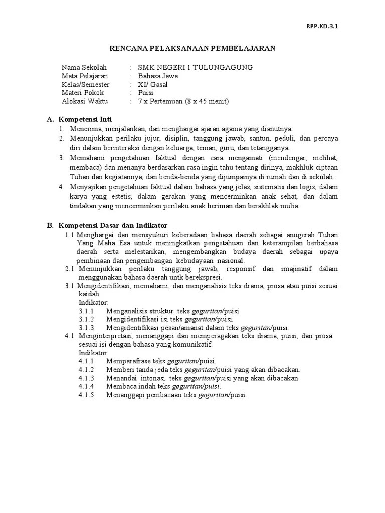 RPP BHS Jawa Xi KD 3.1 Geguritan | PDF