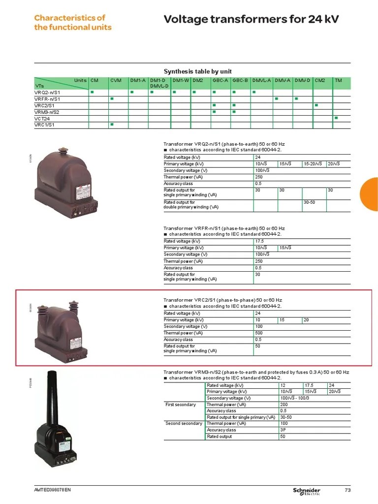 Schneider Voltage Transformer PDF Transformer Power (Physics)