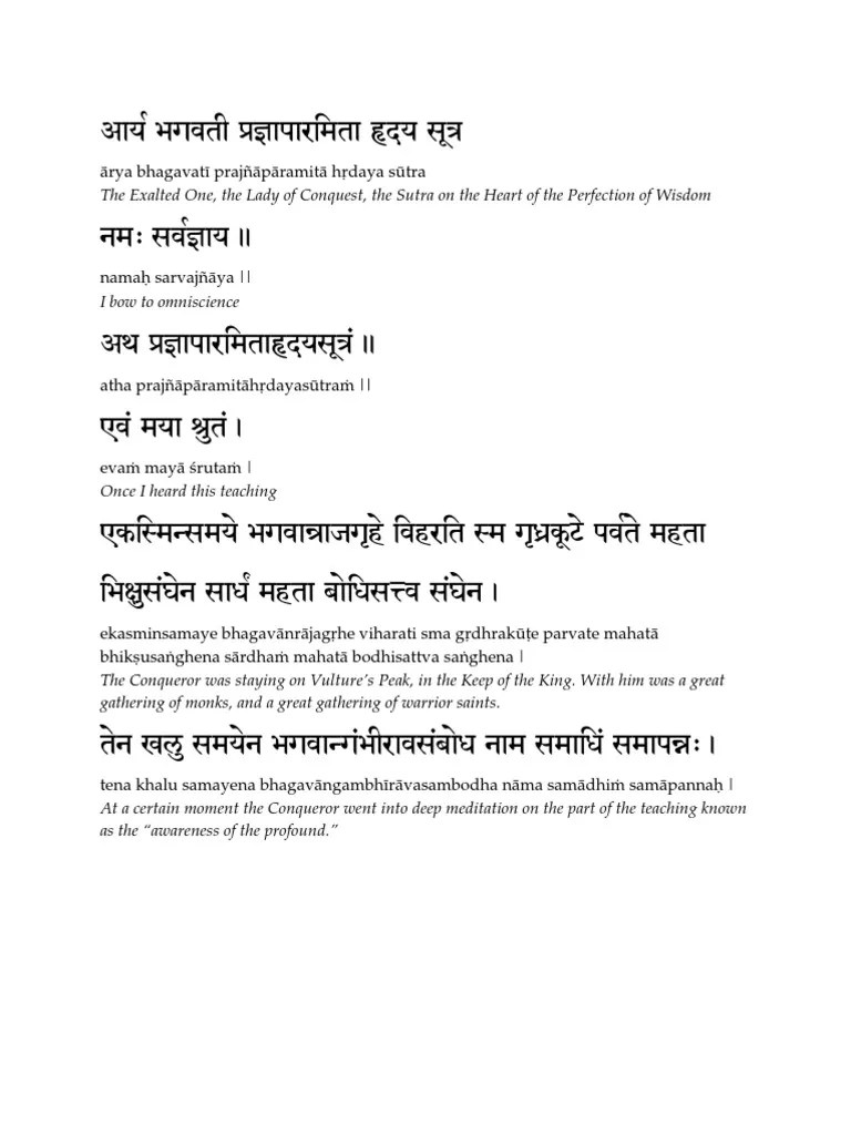 heart sutradevanagari with translation Wisdom Bodhisattva