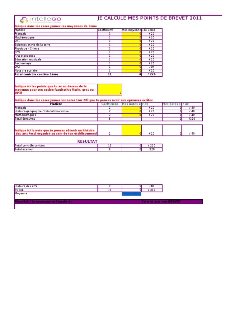 Calculer Ses Points de Brevet 2011 - Intellego | PDF | Apprentissage |  Enseignement supérieur