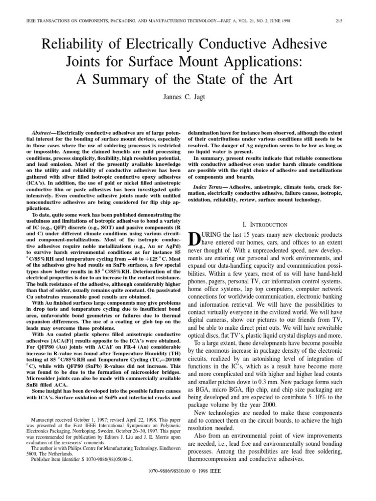 Reliability of Electrically Conductive Adhesive Joints For Surface