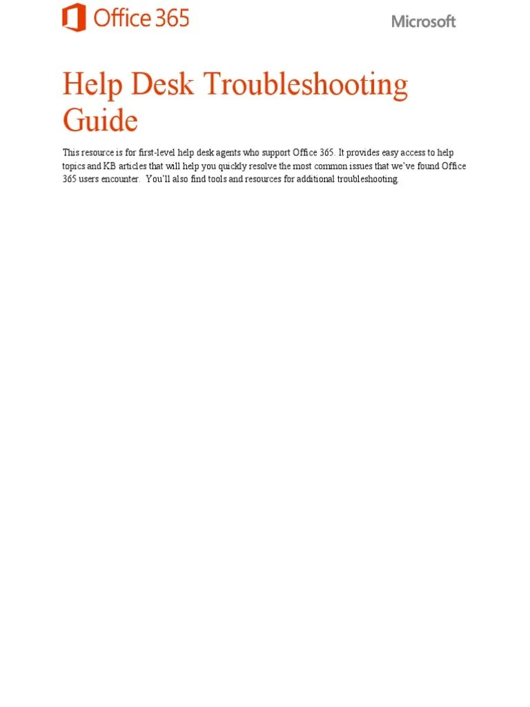 Help Desk Troubleshooting Guide PDF Office 365 Microsoft Outlook