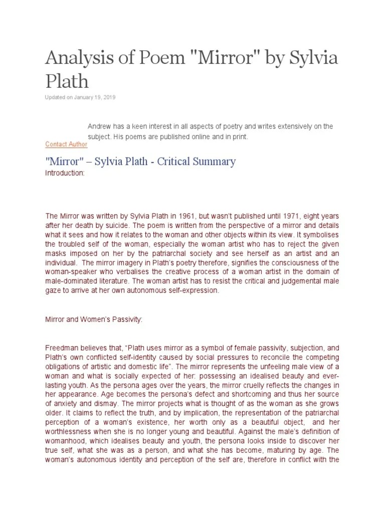 Analysis of Poem "Mirror" by Sylvia Plath PDF Sylvia Plath Mirror