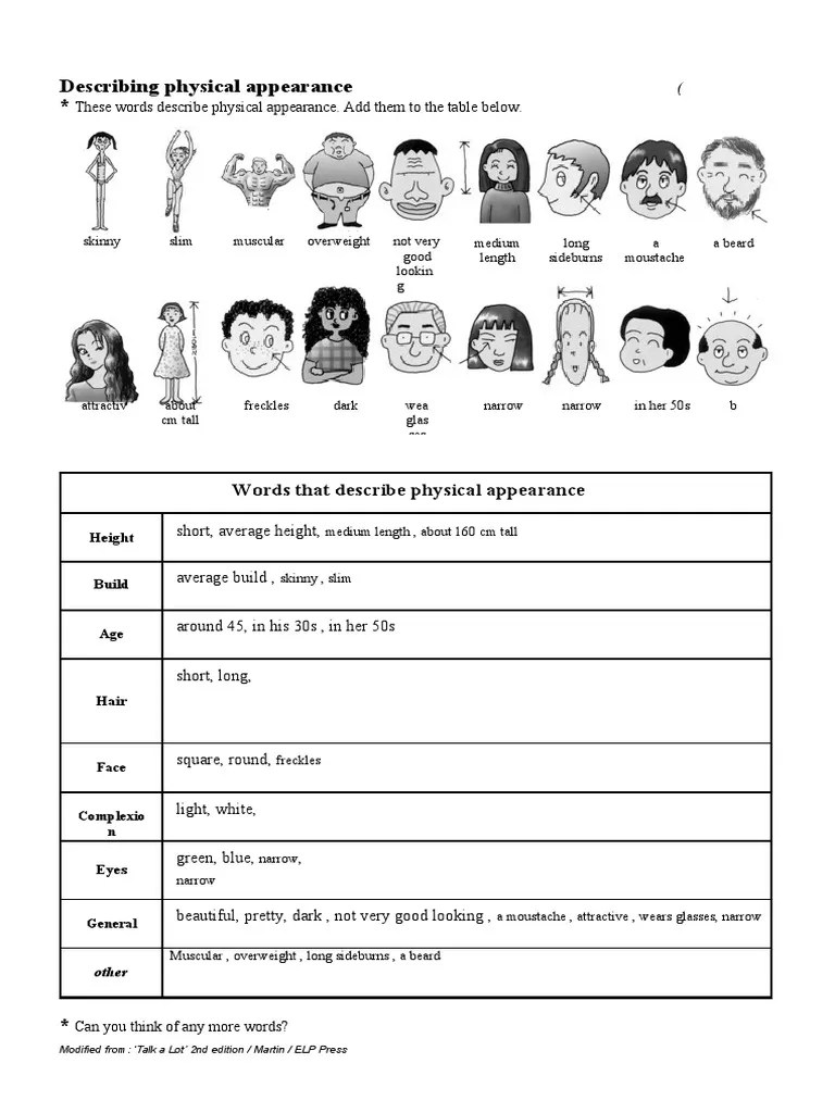 A Collection of Descriptive Words for Physical Appearance and Sample Descriptions PDF