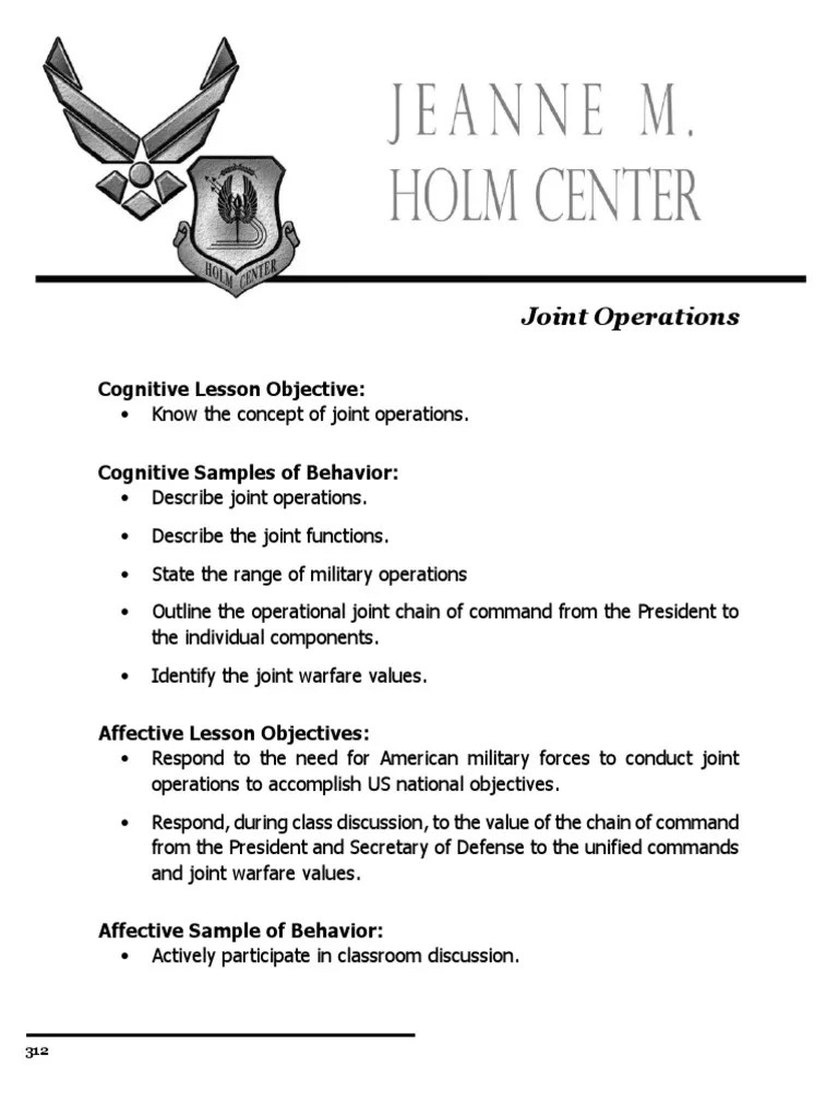 Joint Operations Cognitive Lesson Objective PDF Military Maneuver Warfare